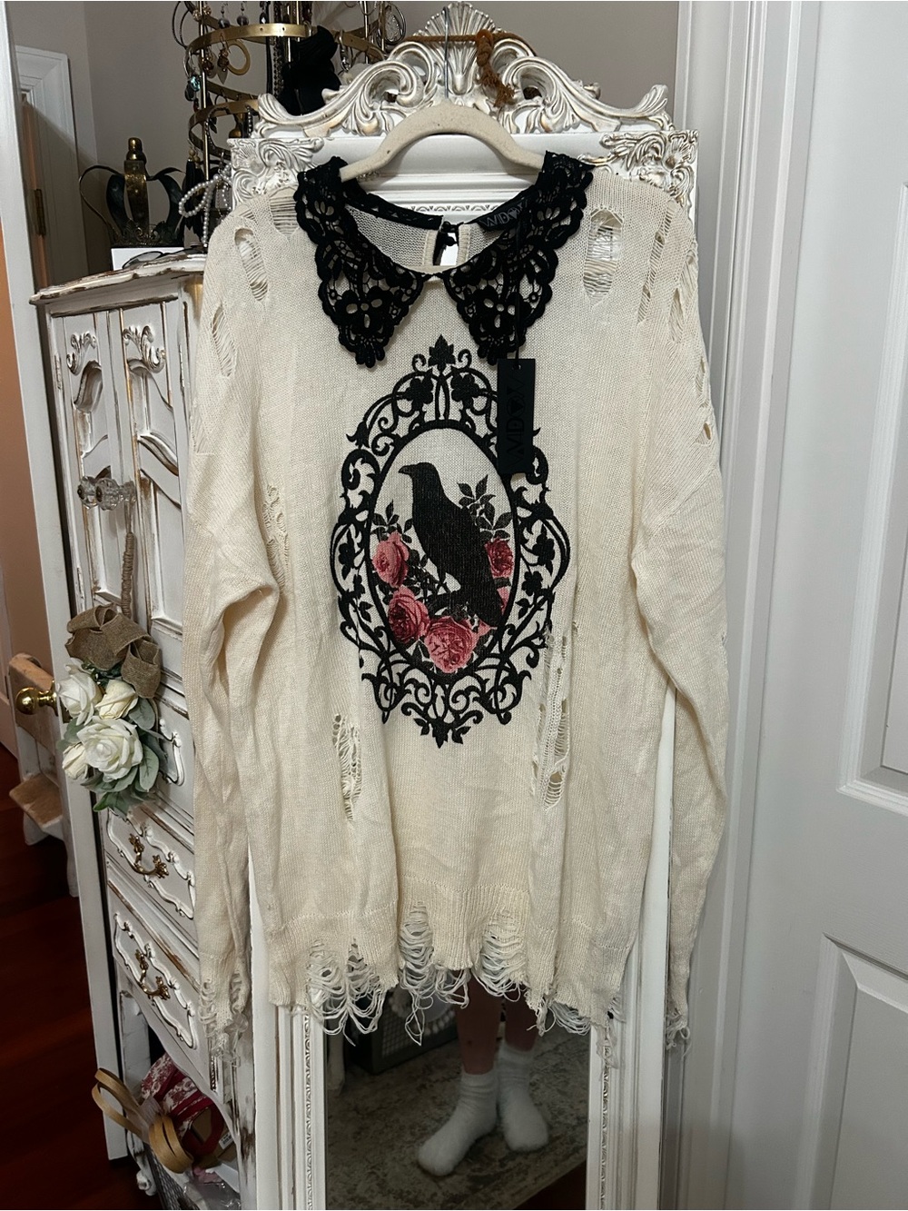 Dolls kill widow midnight dreary distressed sweater nwt xl